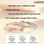 Customized Paper Wedding Paper Plane Couple Rings - 925 Silver
