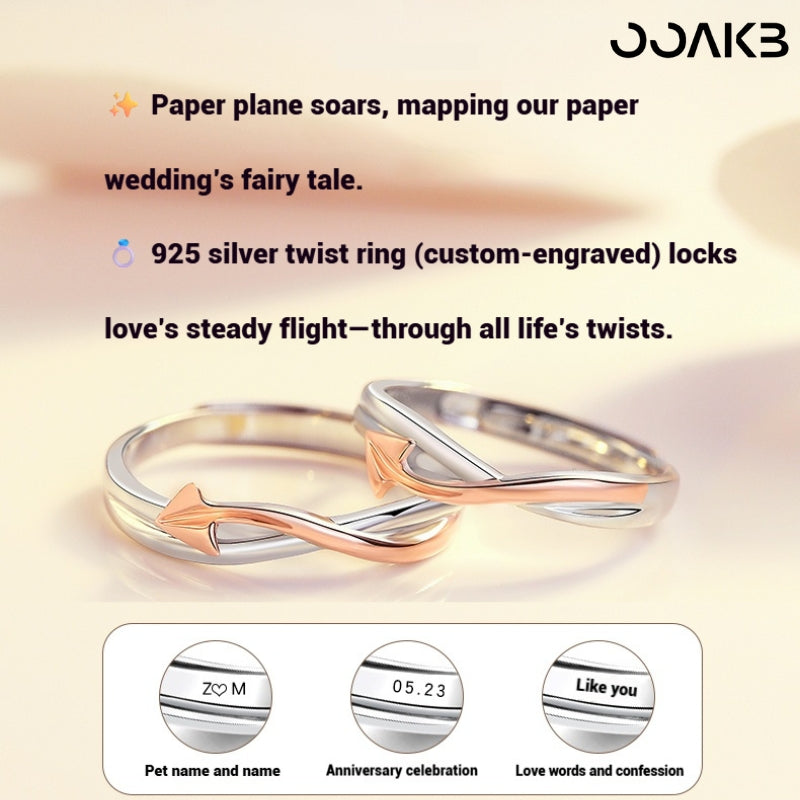 Customized Paper Wedding Paper Plane Couple Rings - 925 Silver