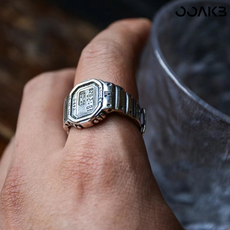 Customized Paper Wedding Clock Ring - 925 Silver Vintage Design