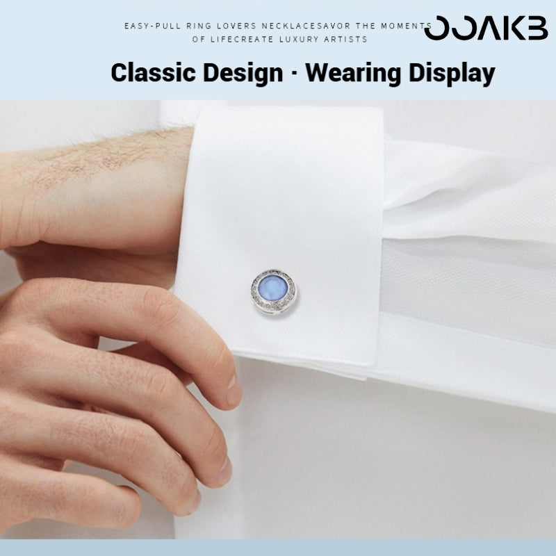 Customized 3rd Leather Wedding Cufflinks - White Gold Plated Crystal Engraved