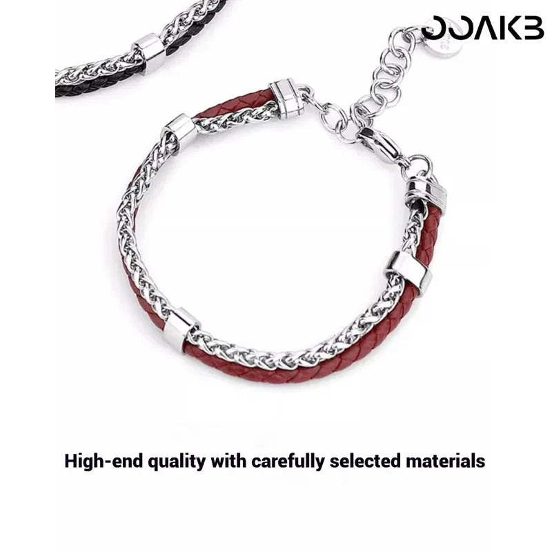 Leather Wedding Bracelet - Double-Layer Leather Cord Handmade - OOAKB