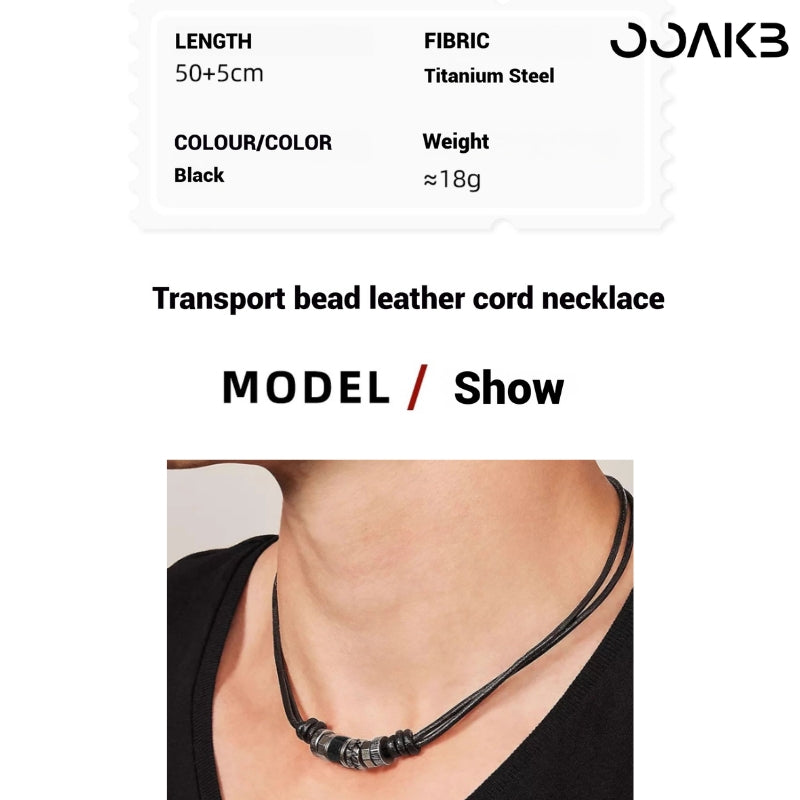 Customized Leather Cord Necklace - 3rd Leather Wedding 316L Steel Lucky Bead