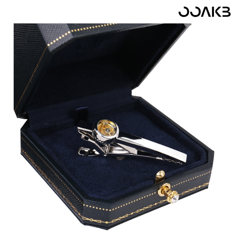 Customized Paper Wedding Clock Gear Tie Clip - Engravable