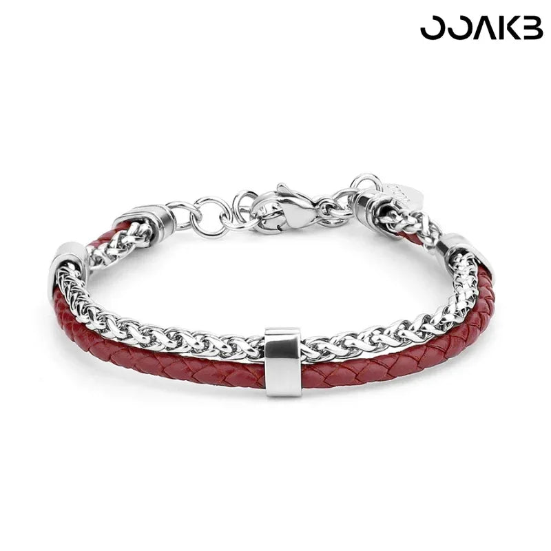 Leather Wedding Bracelet - Double-Layer Leather Cord Handmade - OOAKB