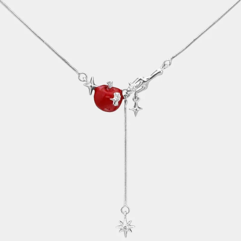 Red Apple Necklace - 925 Sterling Silver - OOAKB