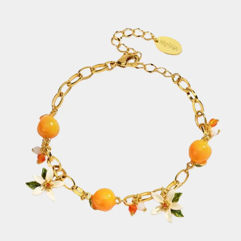 Citrus Enamel Bracelet - Engraved Heart Pendant - OOAKB