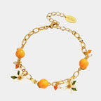 Citrus Enamel Bracelet - Engraved Heart Pendant - OOAKB