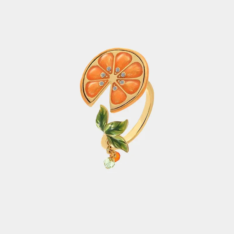 Hand-Painted Enamel Citrus Slice Ring - OOAKB