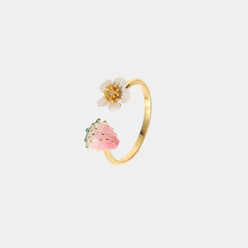 Enamel Strawberry Ring - Adjustable Open Design - OOAKB