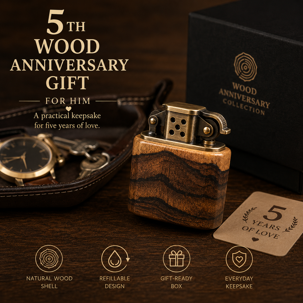 Personalized Wooden Vintage Lighter – 5th Wood Anniversary Gift