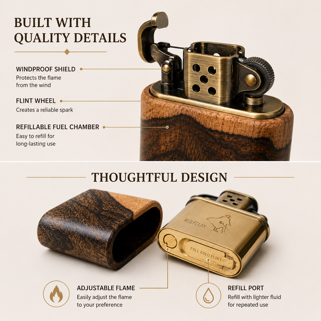 Personalized Wooden Vintage Lighter – 5th Wood Anniversary Gift