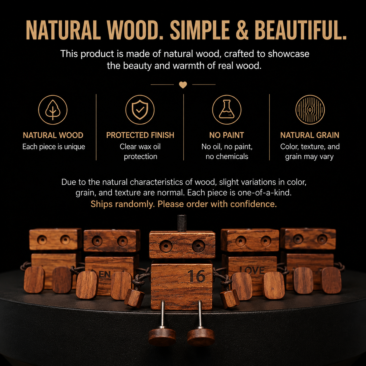 Custom Number Walnut Wood Robot Car Diffuser – Personalized Lucky Number Dashboard Ornament