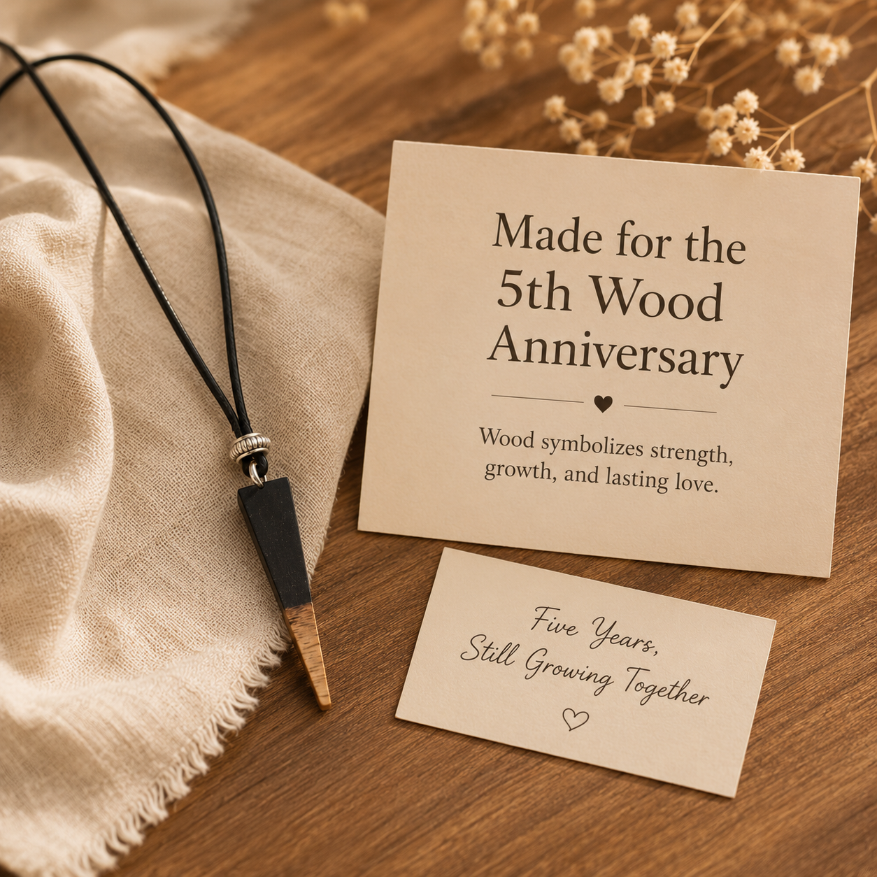 Handmade Wooden Triangle Necklace – 5th Anniversary Gift for Wife, Minimalist Wood Pendant Jewelry