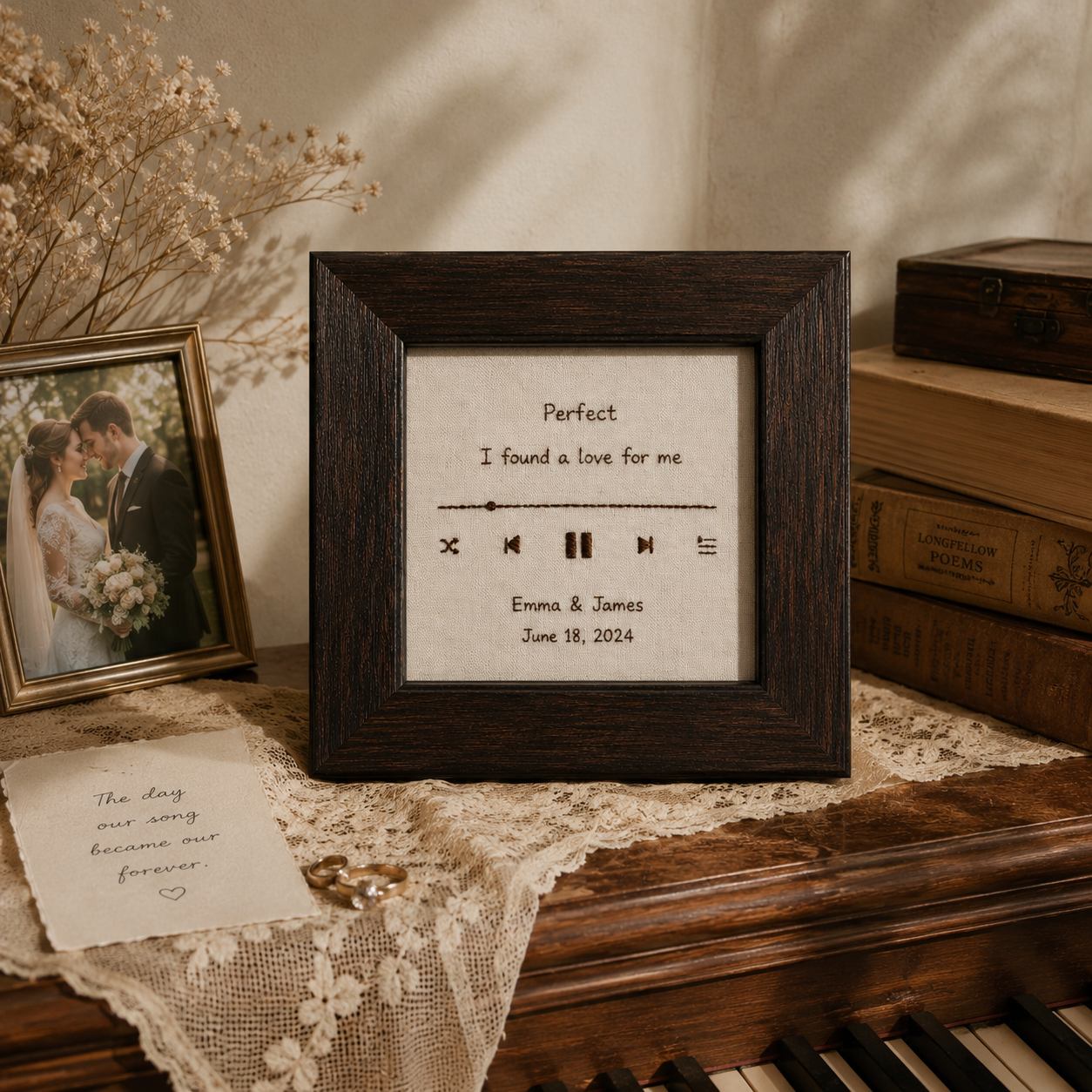 Personalized Wedding Song Embroidery Frame — Handmade First Dance Lyric Art | Custom Names & Date | Linen Anniversary Keepsake