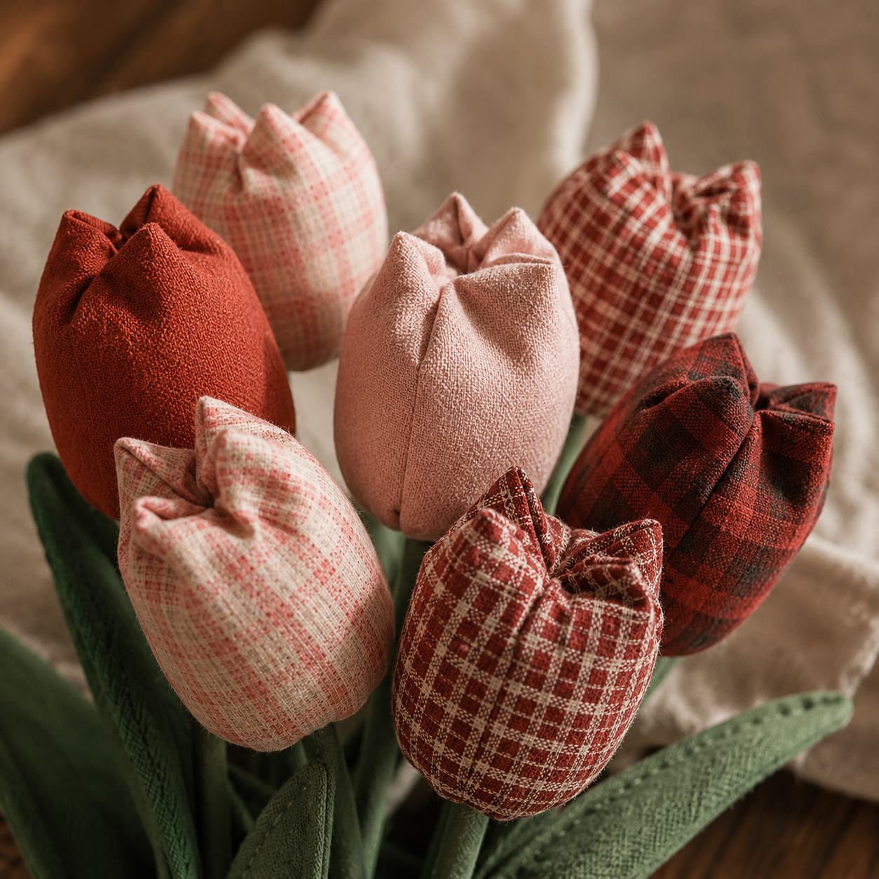 Handmade Cotton Tulip Bouquet — Forever Flowers | Sentimental Anniversary Keepsake | Textile Tulips That Never Fade