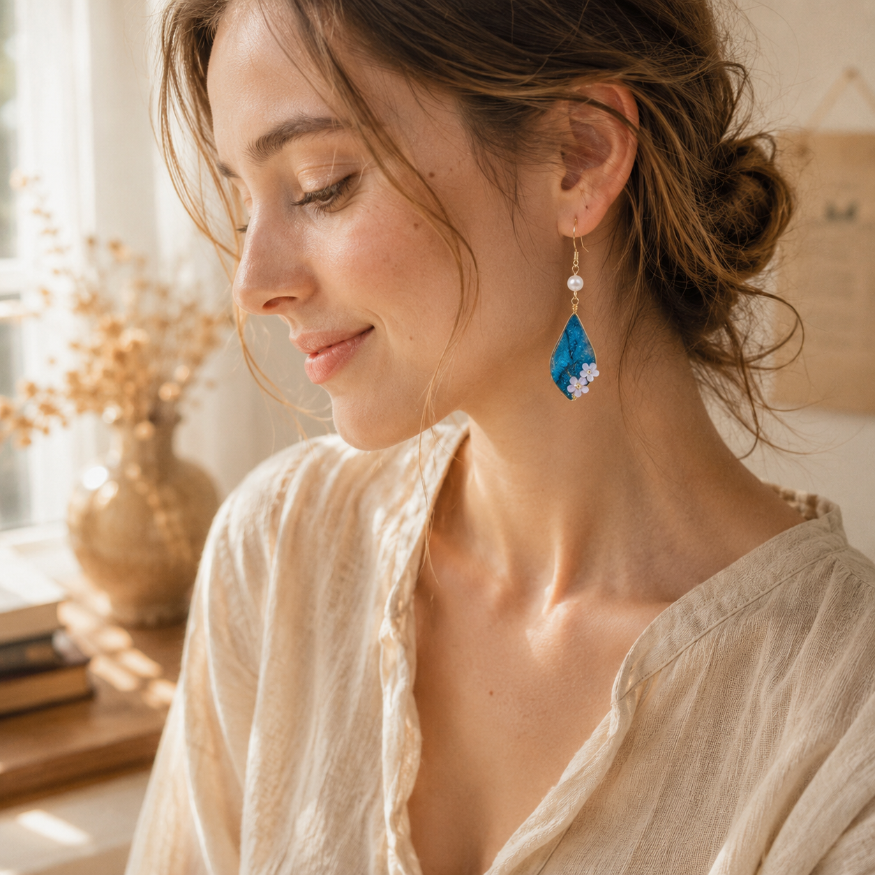 Handmade Botanical Resin Earrings – Cotton & Linen Inspired Artisan Jewelry