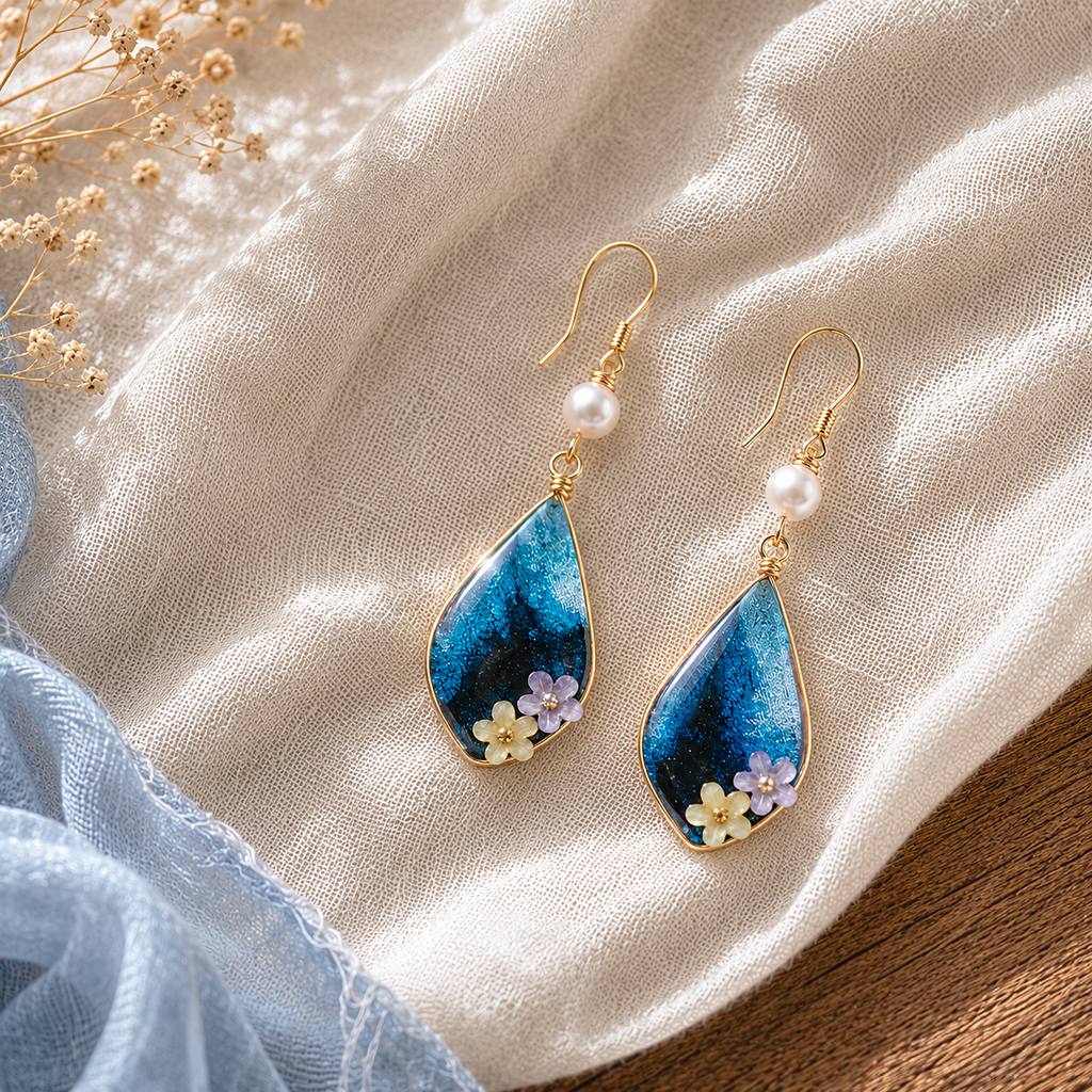 Handmade Botanical Resin Earrings – Cotton & Linen Inspired Artisan Jewelry