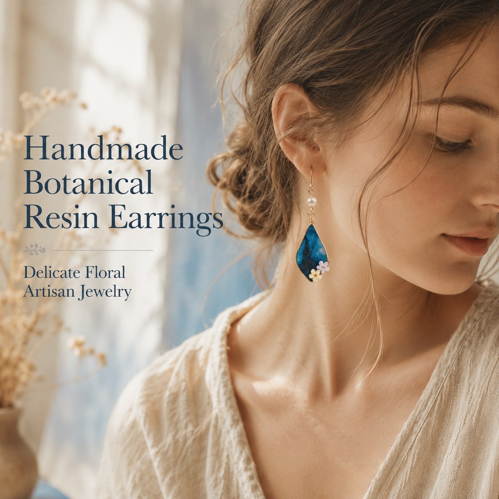 Handmade Botanical Resin Earrings – Cotton & Linen Inspired Artisan Jewelry