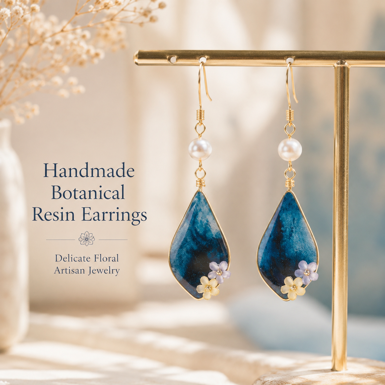 Handmade Botanical Resin Earrings – Cotton & Linen Inspired Artisan Jewelry