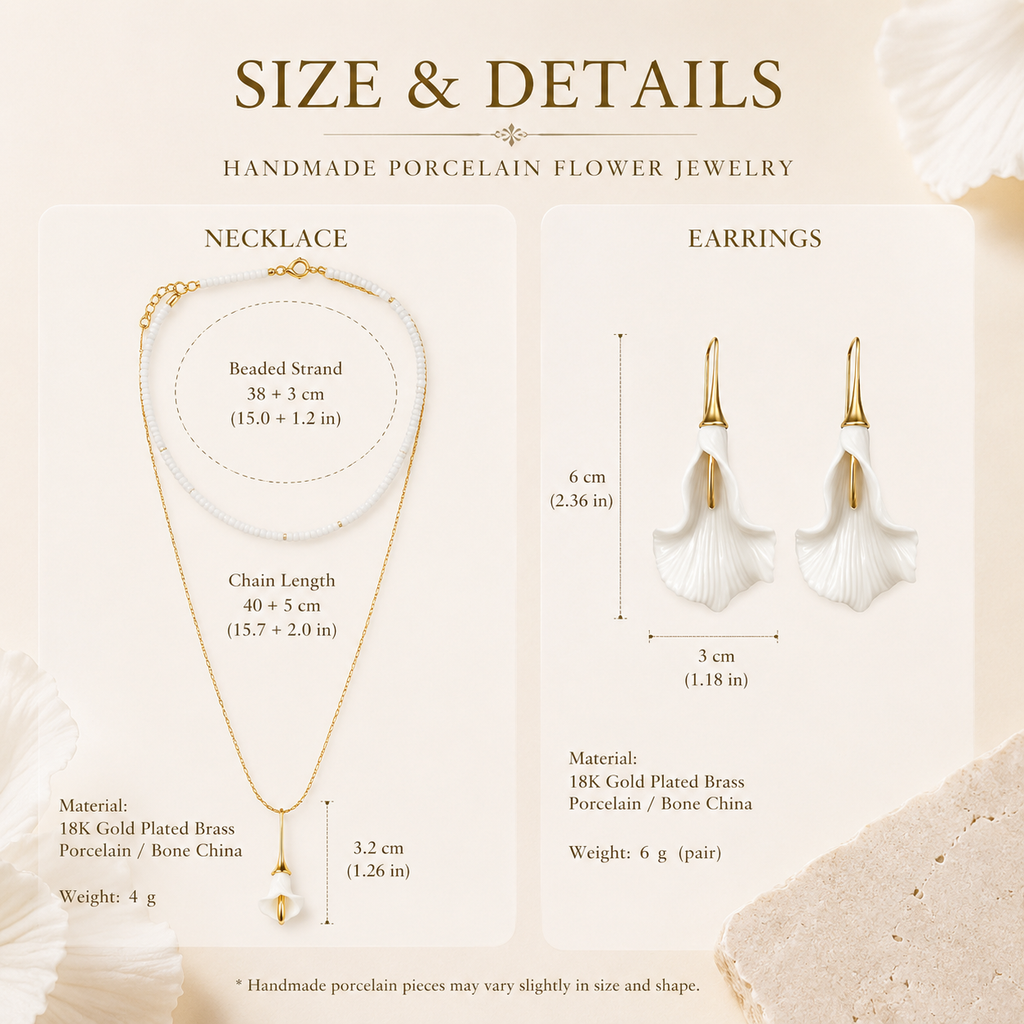 Handmade Porcelain Flower Jewelry Set – Necklace & Earrings