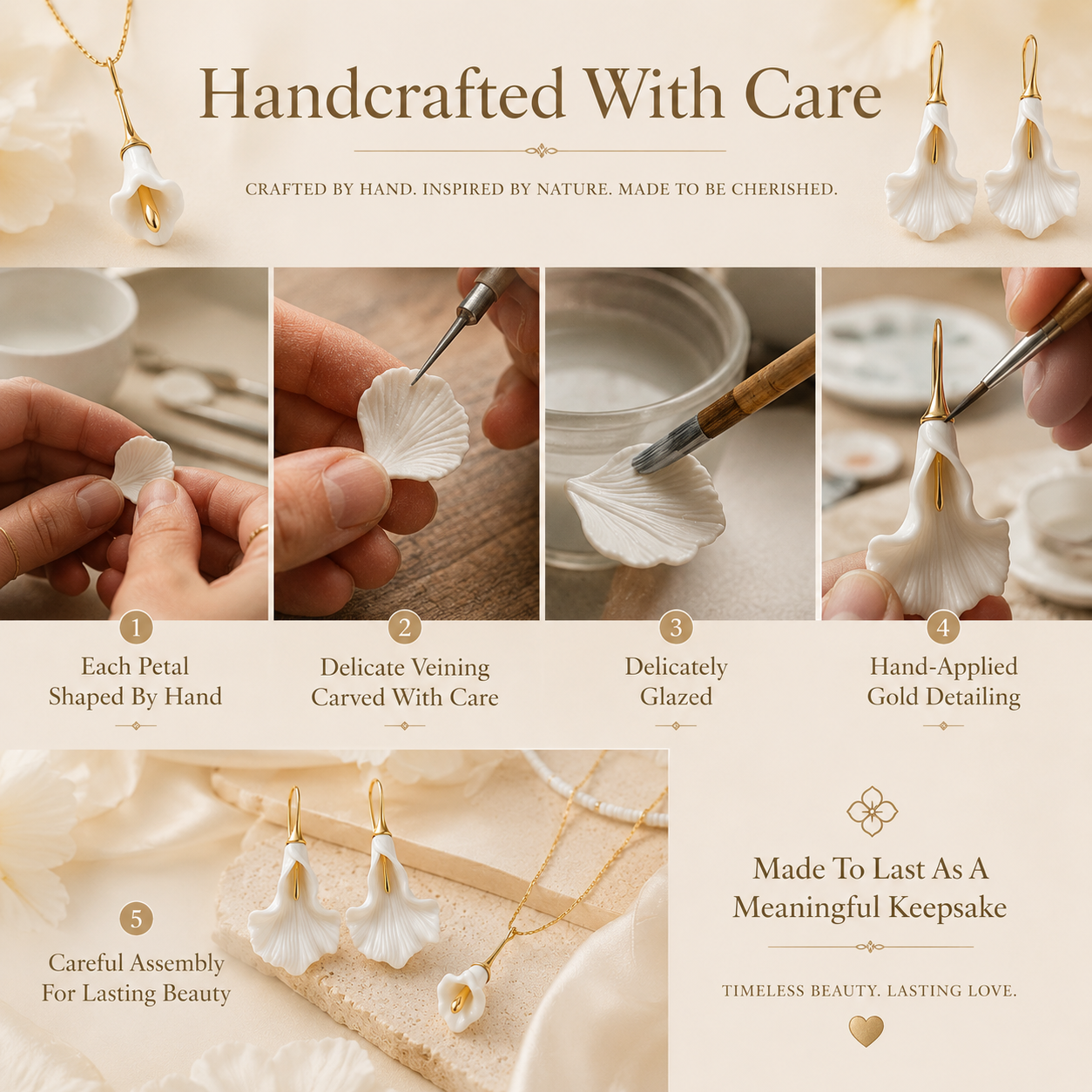 Handmade Porcelain Flower Jewelry Set – Necklace & Earrings