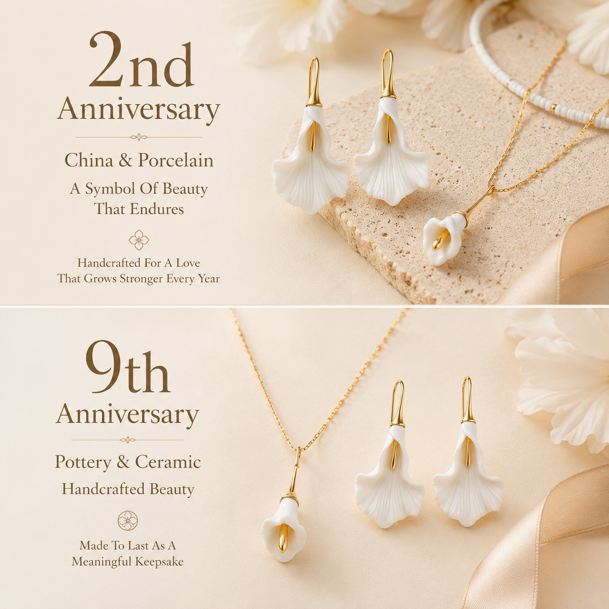 Handmade Porcelain Flower Jewelry Set – Necklace & Earrings