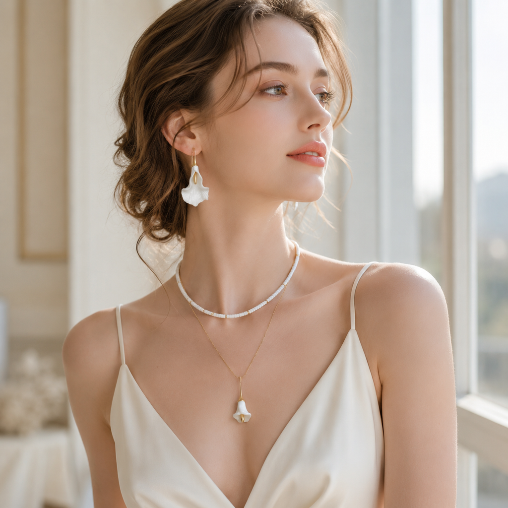 Handmade Porcelain Flower Jewelry Set – Necklace & Earrings