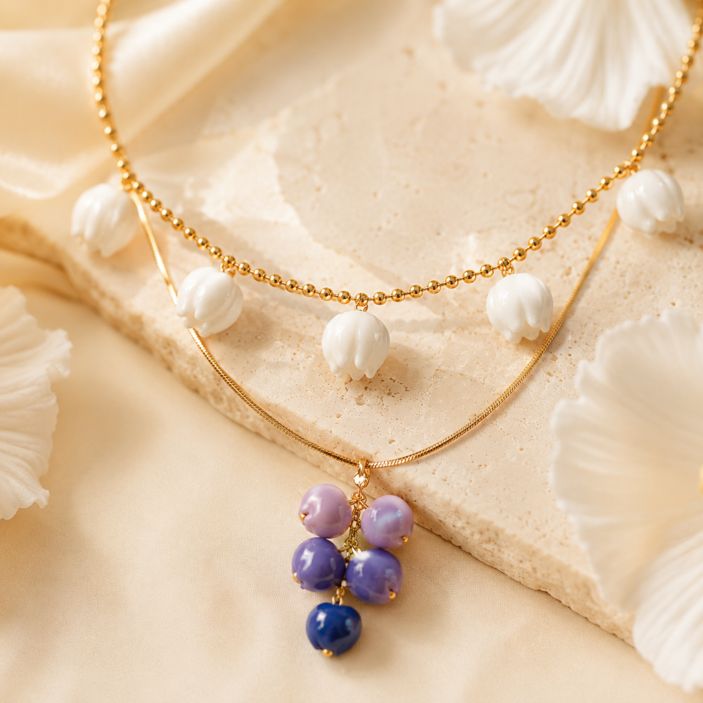Handmade Porcelain Blueberry Jewelry Set – Necklace & Earrings