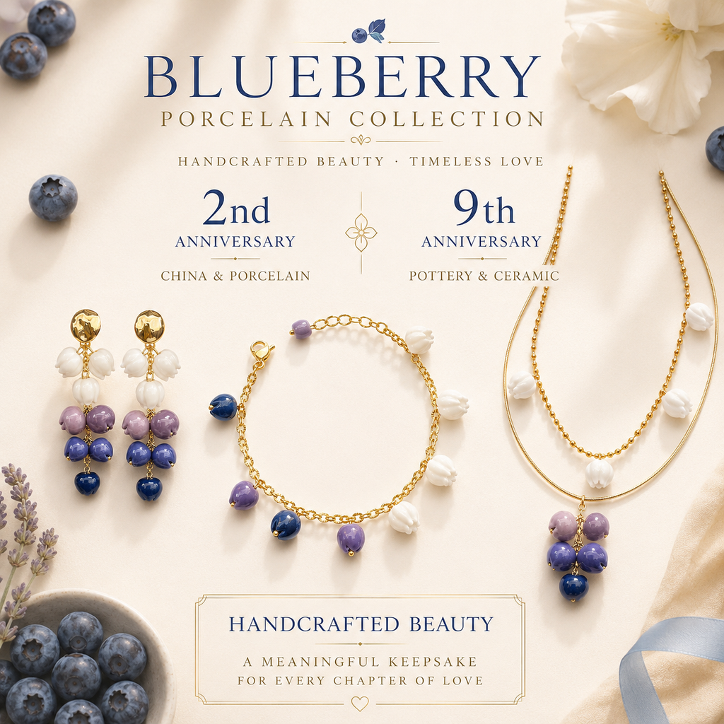 Handmade Porcelain Blueberry Jewelry Set – Necklace & Earrings