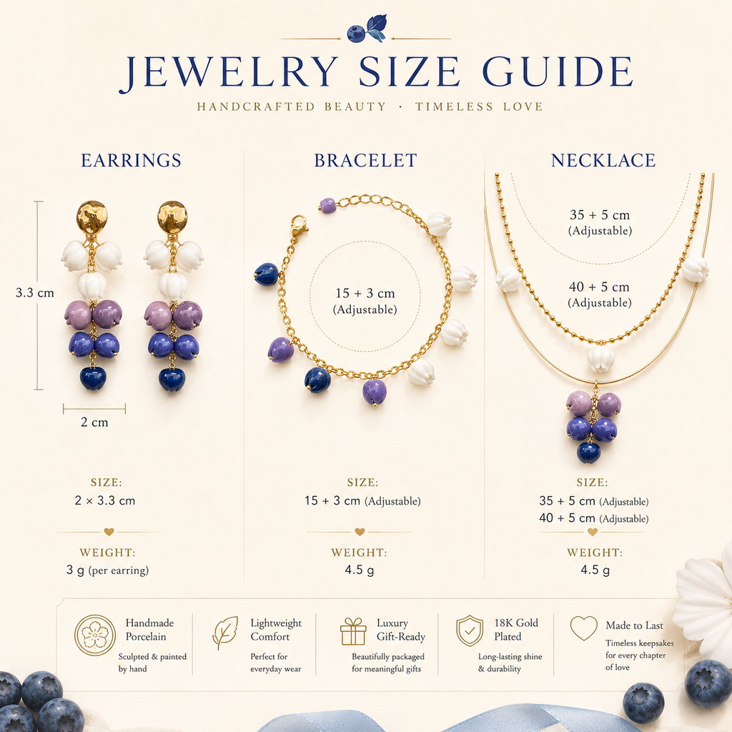 Handmade Porcelain Blueberry Jewelry Set – Necklace & Earrings
