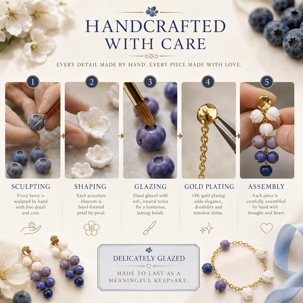 Handmade Porcelain Blueberry Jewelry Set – Necklace & Earrings