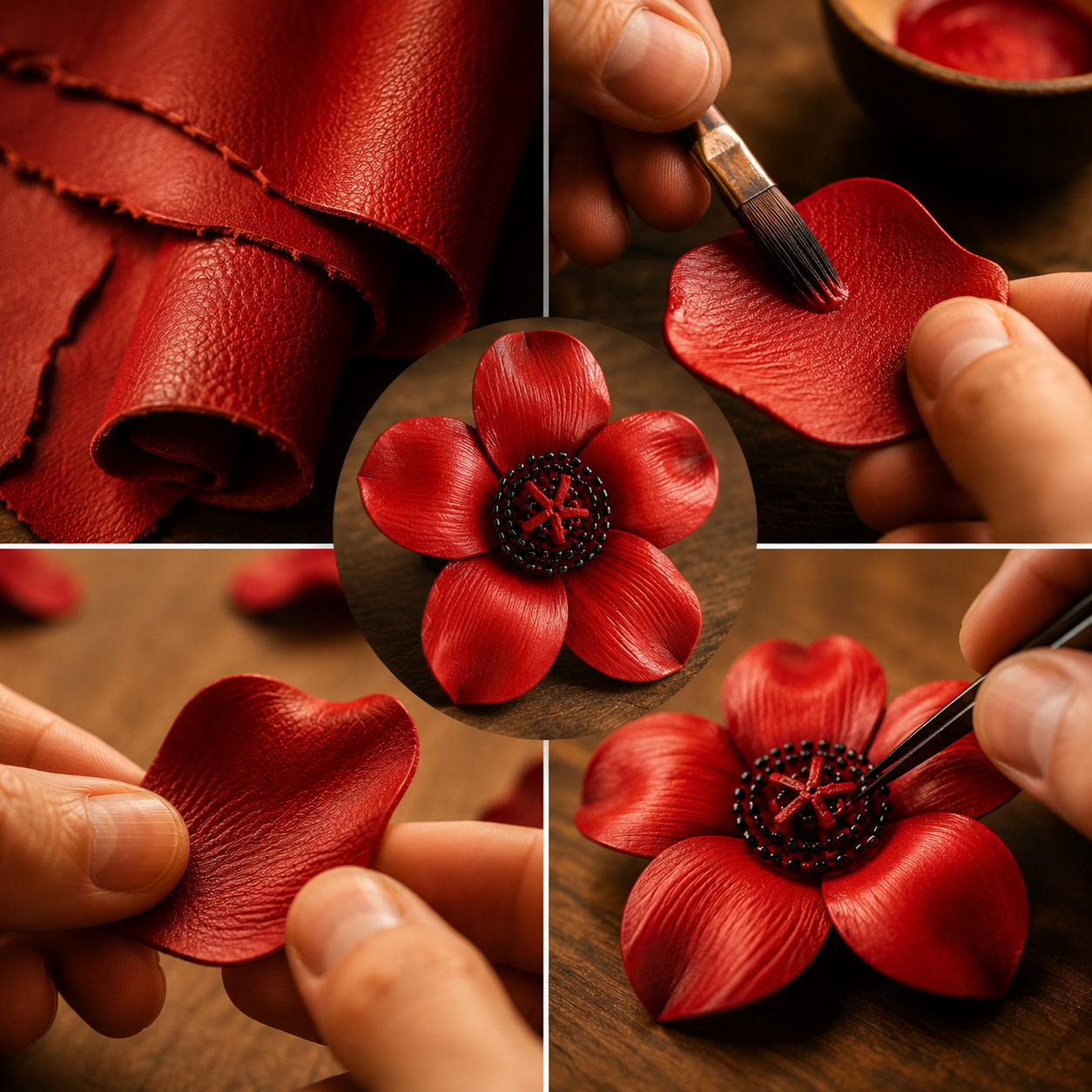Handmade Leather Flower Brooch – Personalized Anniversary Gift for Her | 3rd Leather & 4th Flower Anniversary