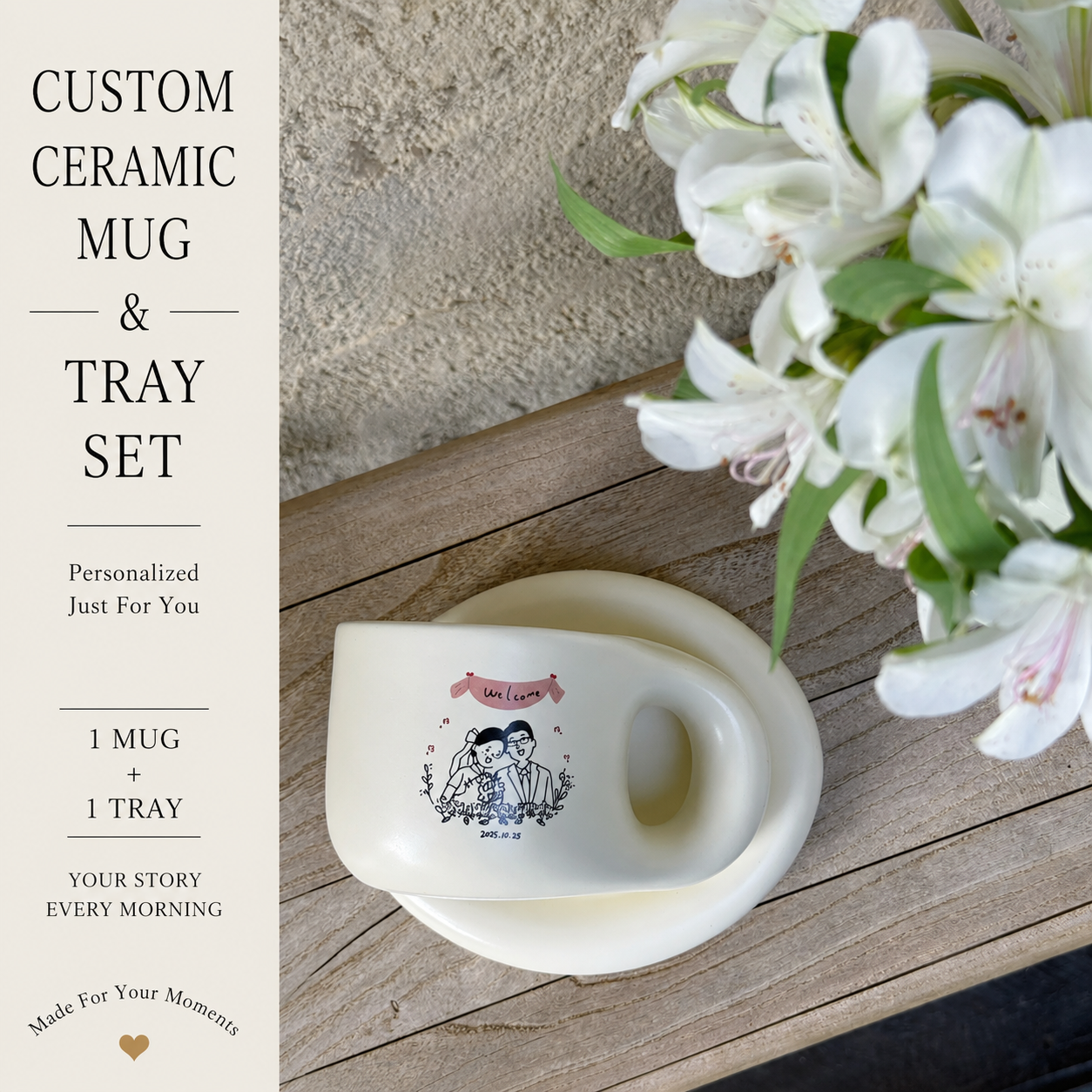 Personalized Ceramic Mug & Tray Set – Custom Portrait Gift