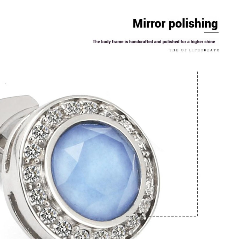 	Detail of secure crystal inlay craftsmanship on the cufflinks.