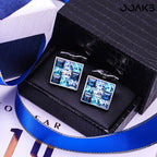 Crystal-accented cufflinks shown from the front, highlighting elegant design.
