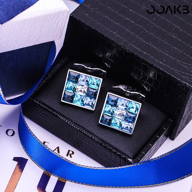 Crystal-accented cufflinks shown from the front, highlighting elegant design.