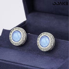 White gold plated crystal cufflinks shown from the front, highlighting sparkle.