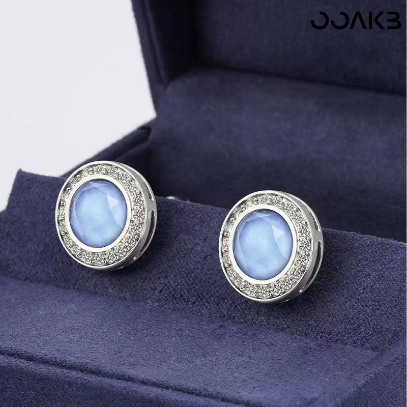 White gold plated crystal cufflinks shown from the front, highlighting sparkle.