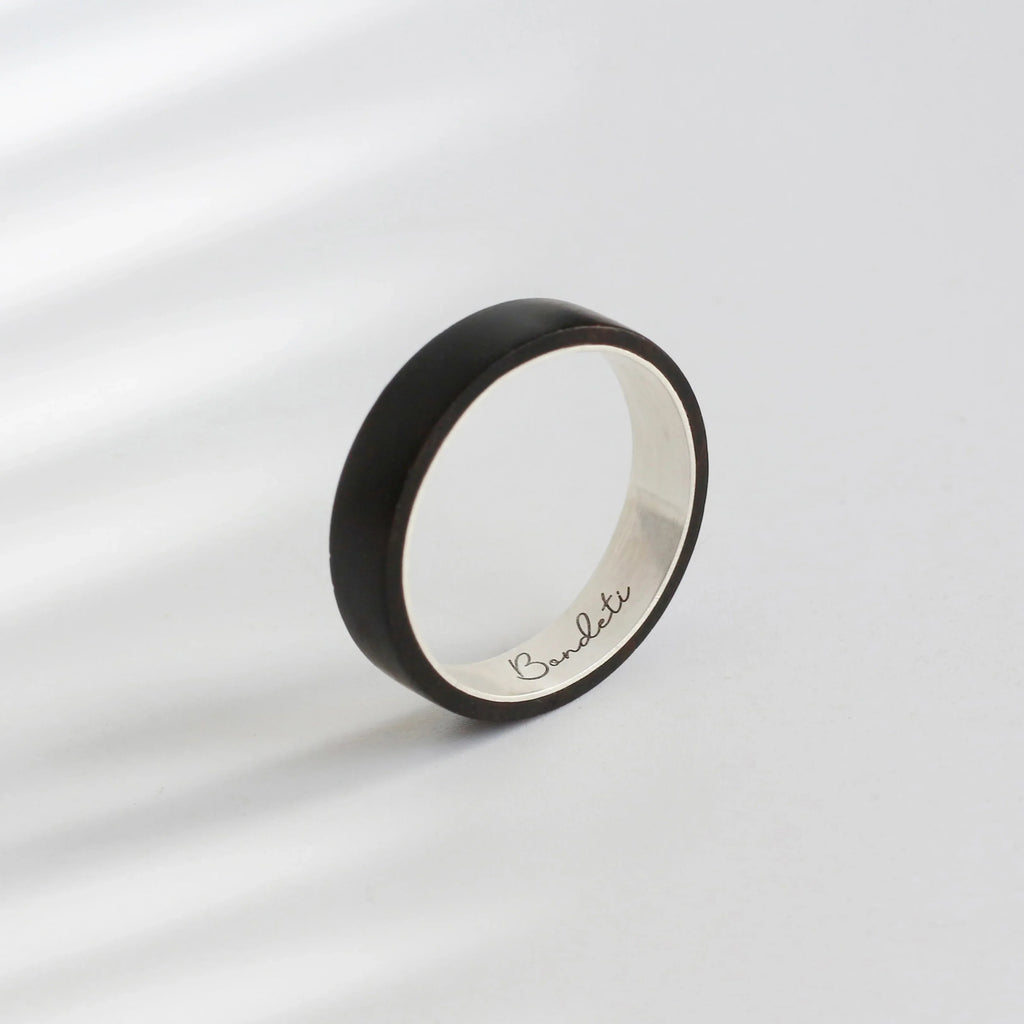 Customized Black Ebony Silver Ring for Wooden Wedding Gift - OOAKB