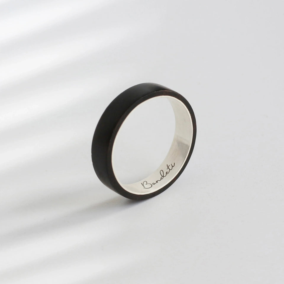 Customized Black Ebony Silver Ring for Wooden Wedding Gift - OOAKB