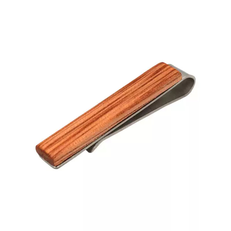 A sleek wooden tie clip with a natural zebra wood finish (8x44mm). Ideal for business or leisure, it's a personalized luxury gift for weddings. Simple packaging; contact for gift box options.