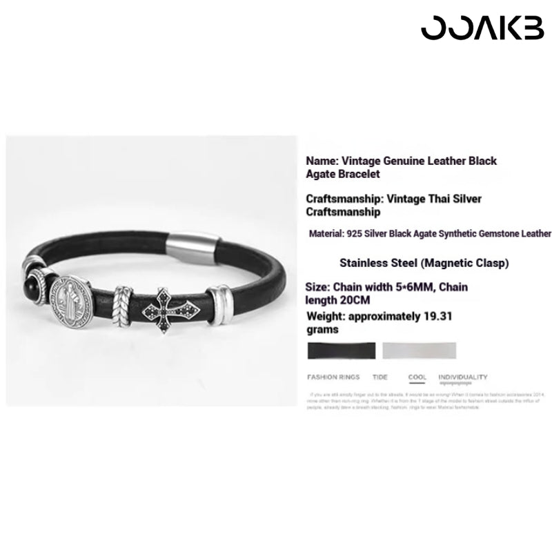 925 silver clasp on customized leather bracelet, retro Thai craftsmanship for 3rd anniversary.
