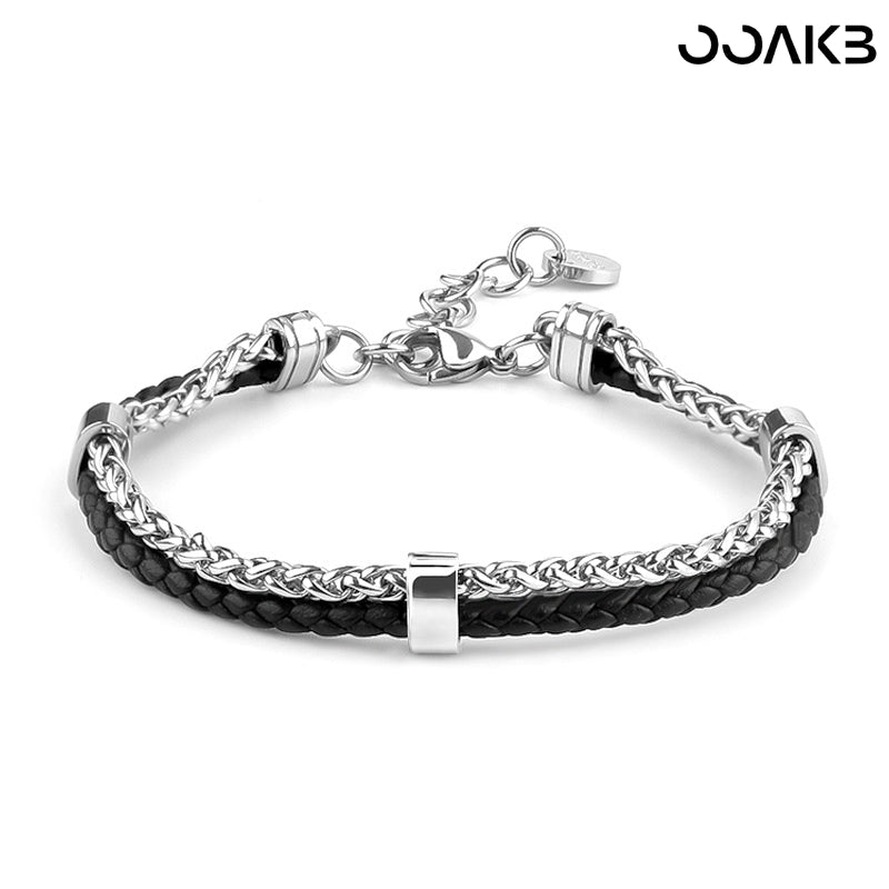Full view of double leather rope bracelet, designed for 3rd Leather Wedding.