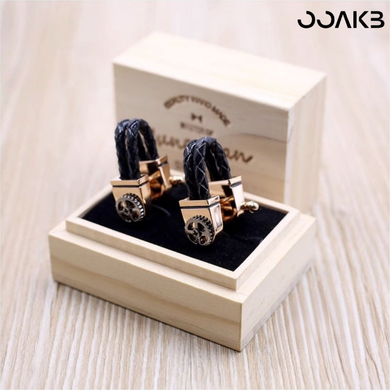Customized leather & metal cufflinks, 3rd Leather Wedding anniversary gift.