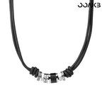 Customized leather cord necklace with 316L steel bead, 3rd Leather Wedding gift.
