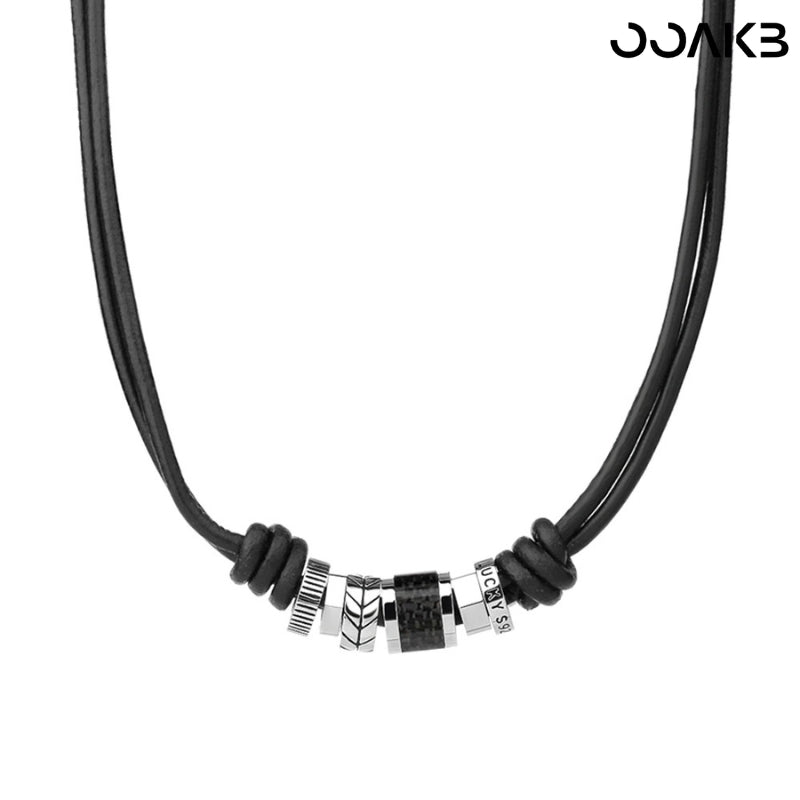 Customized leather cord necklace with 316L steel bead, 3rd Leather Wedding gift.