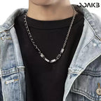 Gemstone inlaid leather necklace worn as a stylish 3rd Leather Wedding piece.