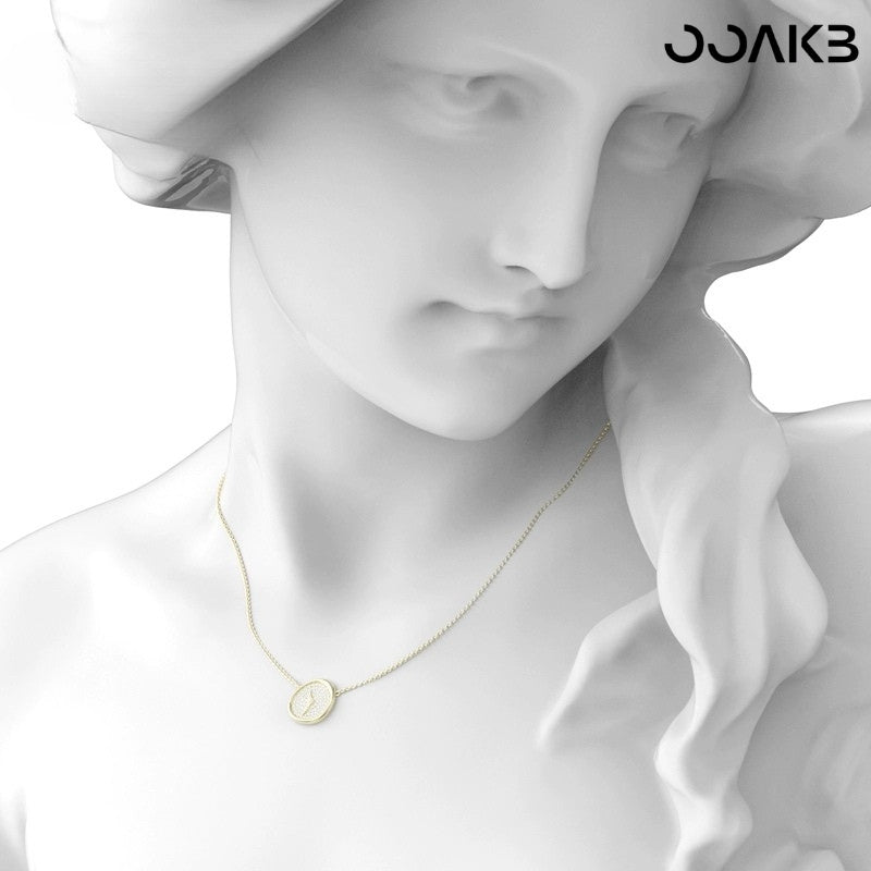 Gold-plated clock pendant necklace on a mannequin, highlighting its modern flowing design for 1st anniversary gifting.