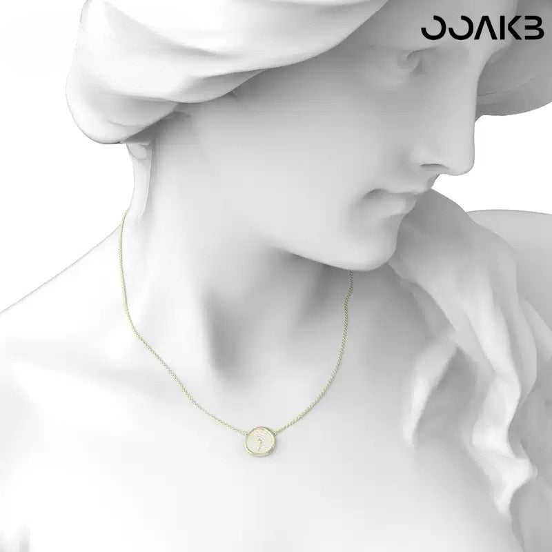 Angled view of the zirconia-encrusted clock necklace, capturing its sparkle as a paper anniversary keepsake.