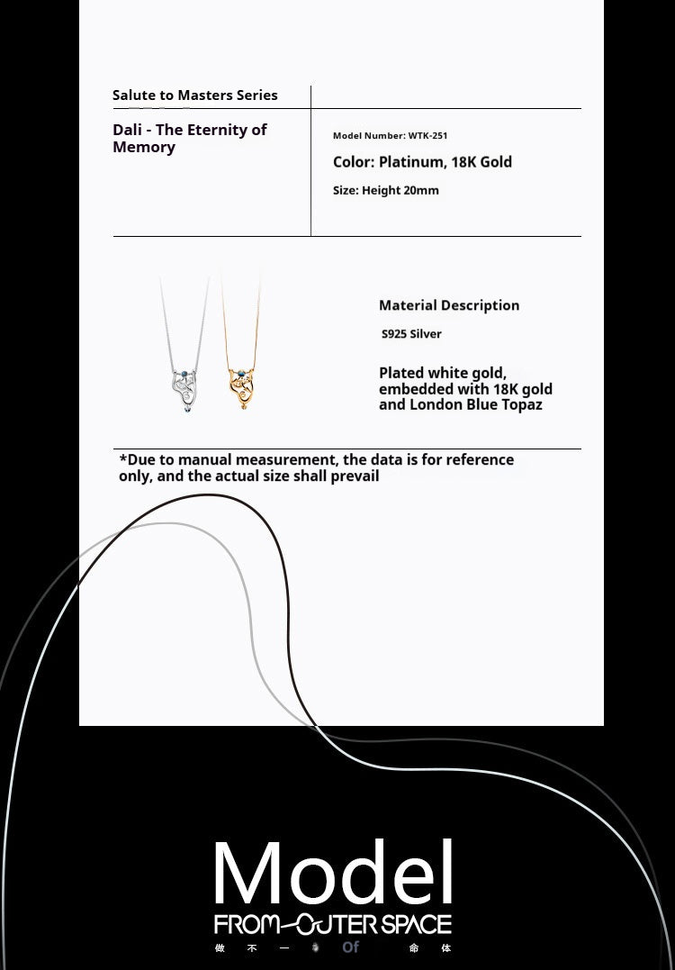 925 silver necklace specs (18K gold plating, London Blue Topaz) for customized paper wedding gifts.